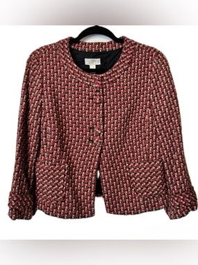 Ann Taylor LOFT Tweed Plaid Jacket Size 10
Cropped Blazer Red Black Wool